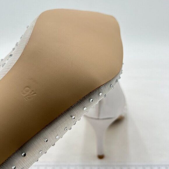 XYD Silver Women Mid Kitten Heels Pumps Rhinestones Mesh Slip On Pointed Toe - Picture 5 of 7